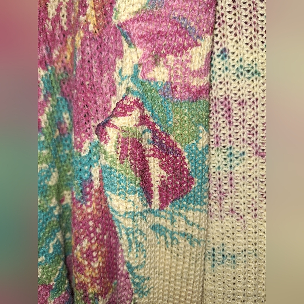 Vintage Bonnie Boerer Sweater Oversized Floral Boho ARTSY SHABBY CHIC READ AD - Picture 5 of 6